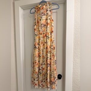 Lulus Peach Multi Floral Print Midi Dress